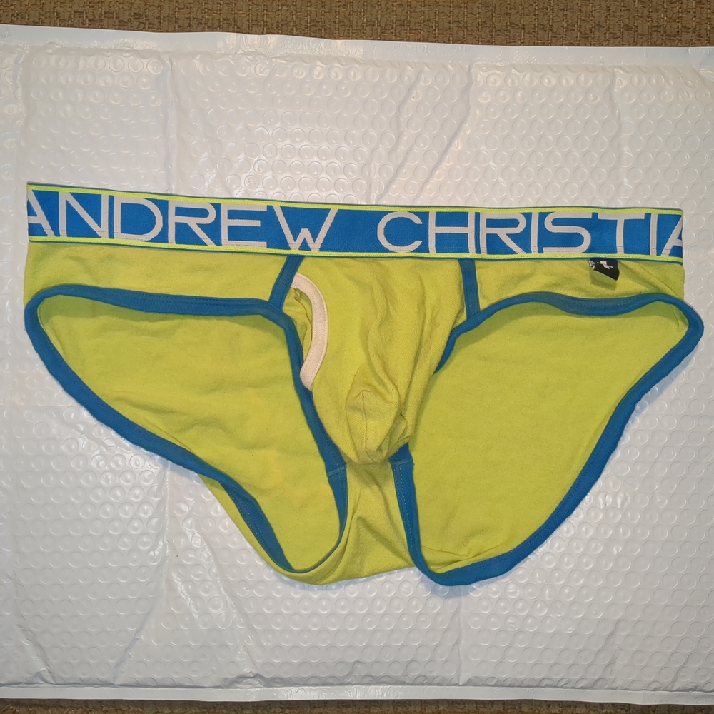 Andrew Christian Light Green Cotton Fly Front Pouch Briefs Size Medium